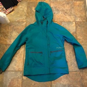 Flylow teal hooded ski jacket